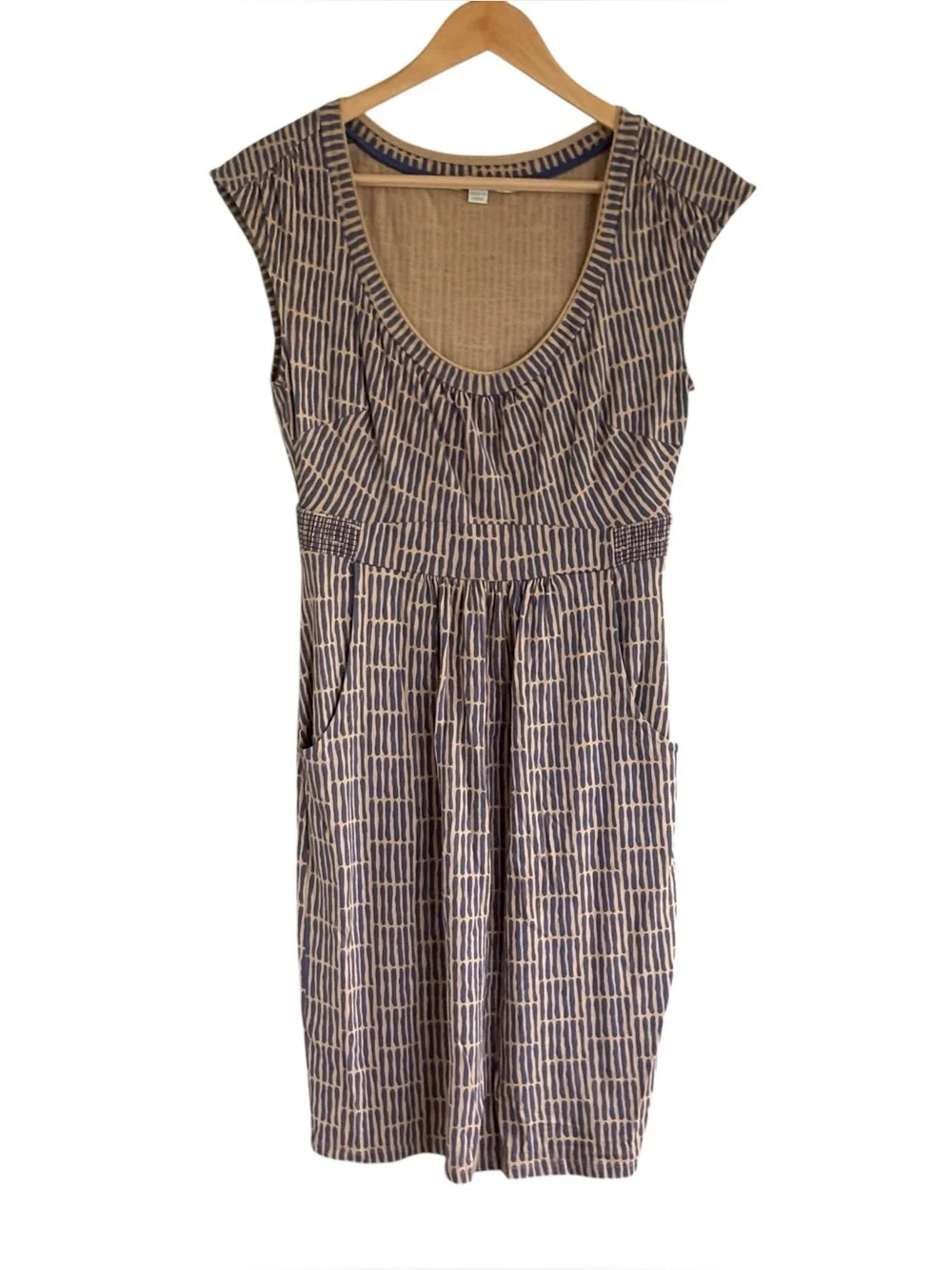 Boden Summer Jersey Patterened Knee Length Womens Blue Tan Dress Size 4R